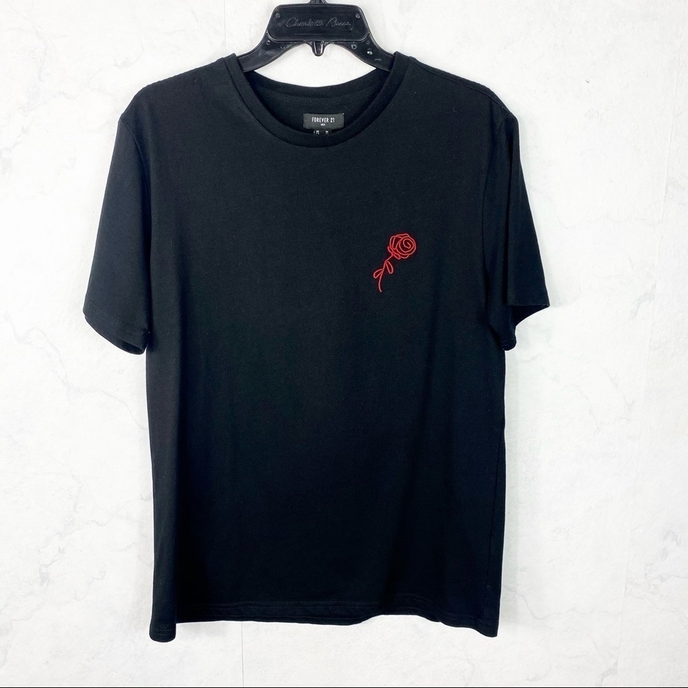 [F21] Oversized Black Rose Tee